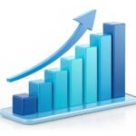 3D Bar Graph with Upward Arrow Representing Growth and Progress_