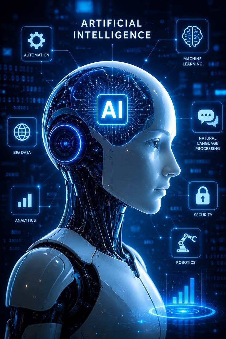 Artificial Intelligence Robot Head – Futuristic AI Technology Concept